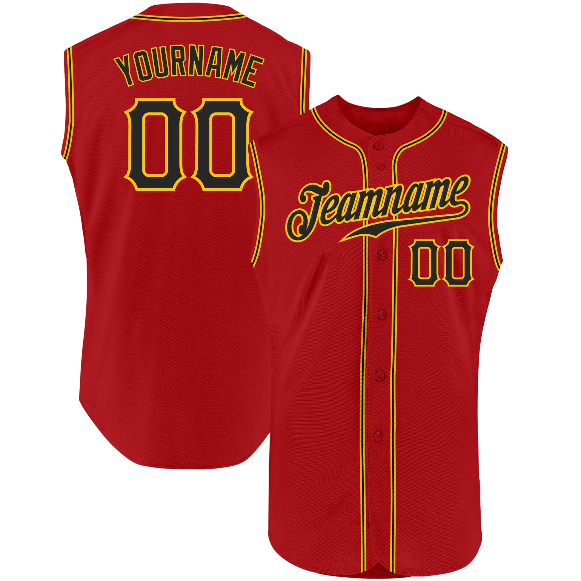 Custom Red Black-Gold Authentic Sleeveless Baseball Jersey - Sky-Custom
