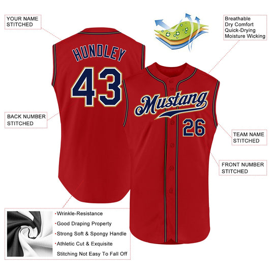 Custom Red Navy-Old Gold Authentic Sleeveless Baseball Jersey - Sky-Custom
