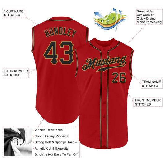 Custom Red Black-Old Gold Authentic Sleeveless Baseball Jersey - Sky-Custom