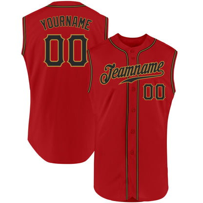 Custom Red Black-Old Gold Authentic Sleeveless Baseball Jersey - Sky-Custom