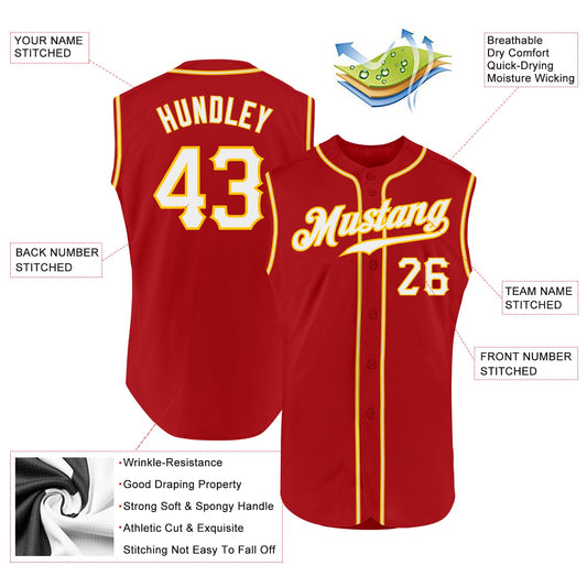 Custom Red White-Gold Authentic Sleeveless Baseball Jersey - Sky-Custom