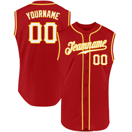 Custom Red White-Gold Authentic Sleeveless Baseball Jersey - Sky-Custom