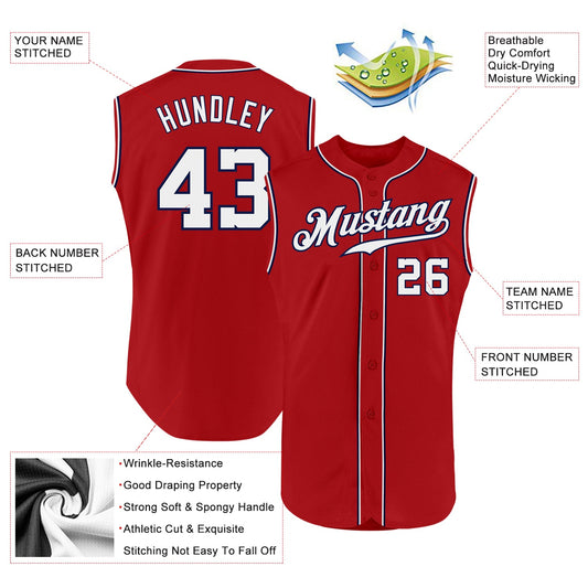 Custom Red White-Navy Authentic Sleeveless Baseball Jersey - Sky-Custom