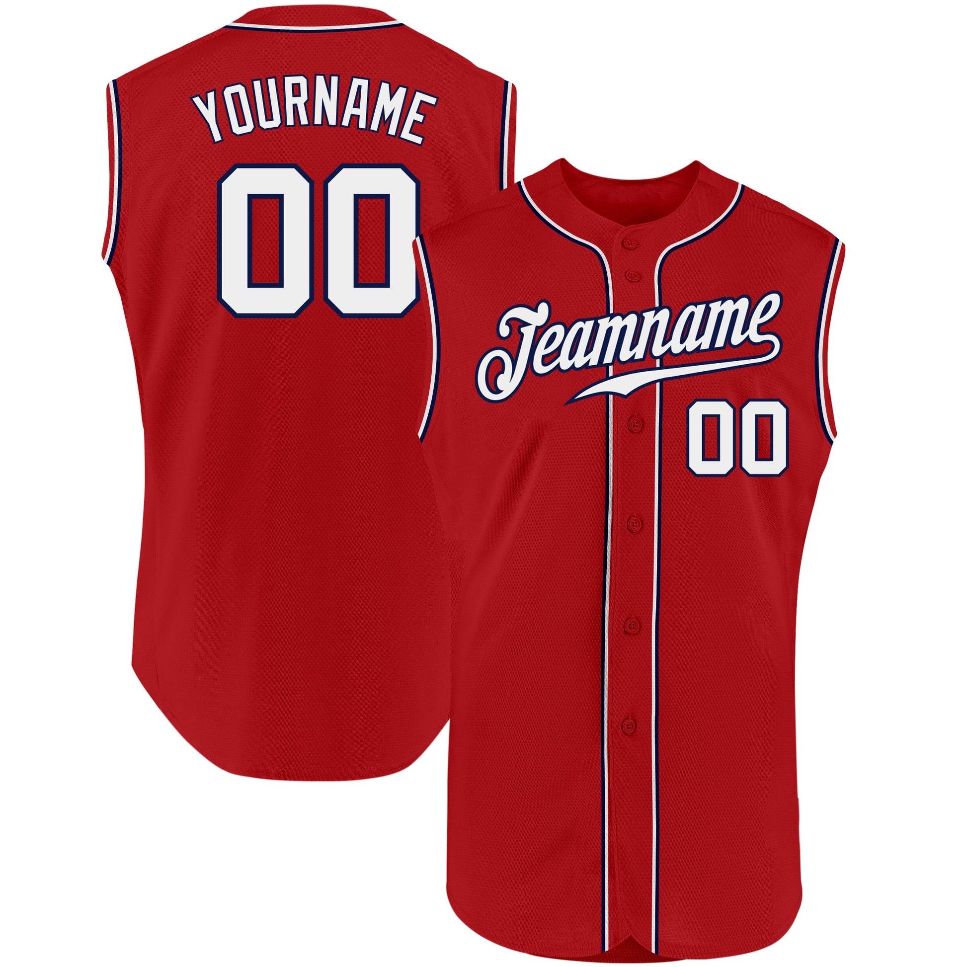 Custom Red White-Navy Authentic Sleeveless Baseball Jersey - Sky-Custom