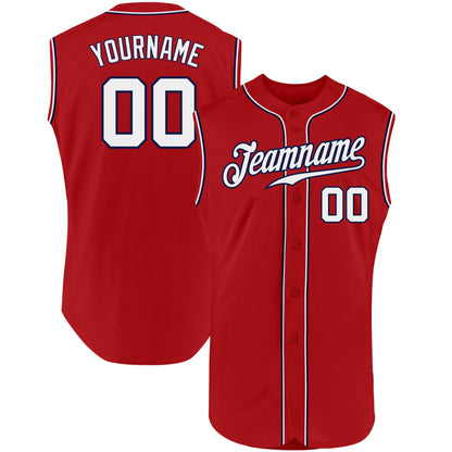 Custom Red White-Navy Authentic Sleeveless Baseball Jersey - Sky-Custom