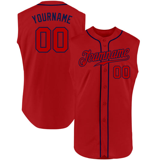 Custom Red Red-Navy Authentic Sleeveless Baseball Jersey - Sky-Custom