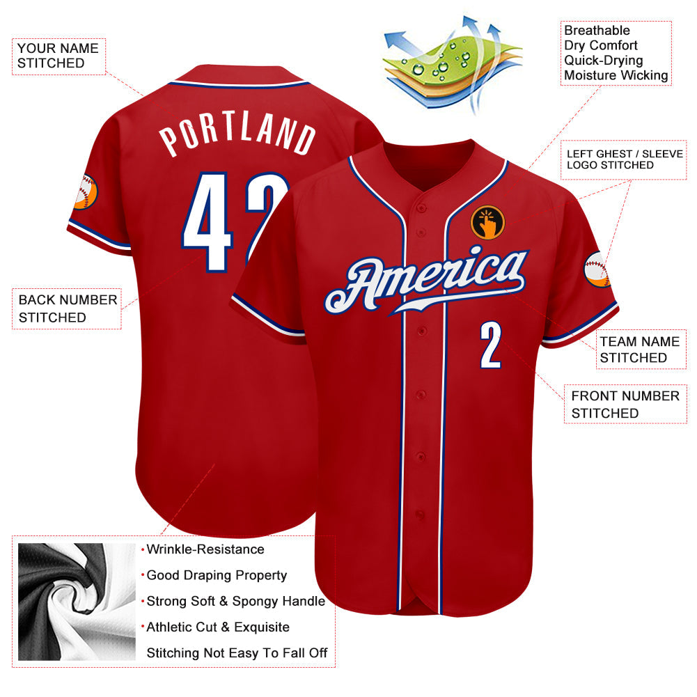 Custom Red White-Royal Authentic Baseball Jersey - Sky-Custom