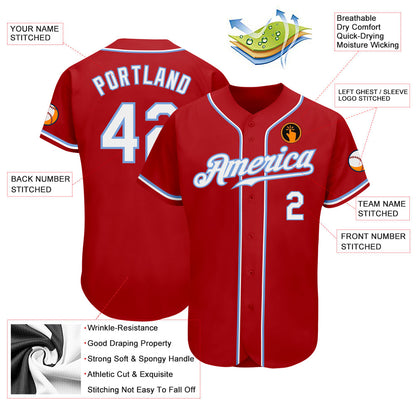 Custom Red White-Light Blue Authentic Baseball Jersey - Sky-Custom