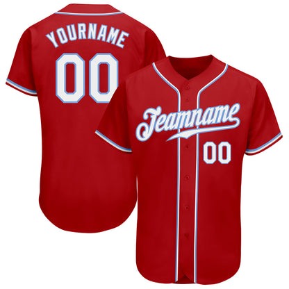 Custom Red White-Light Blue Authentic Baseball Jersey - Sky-Custom