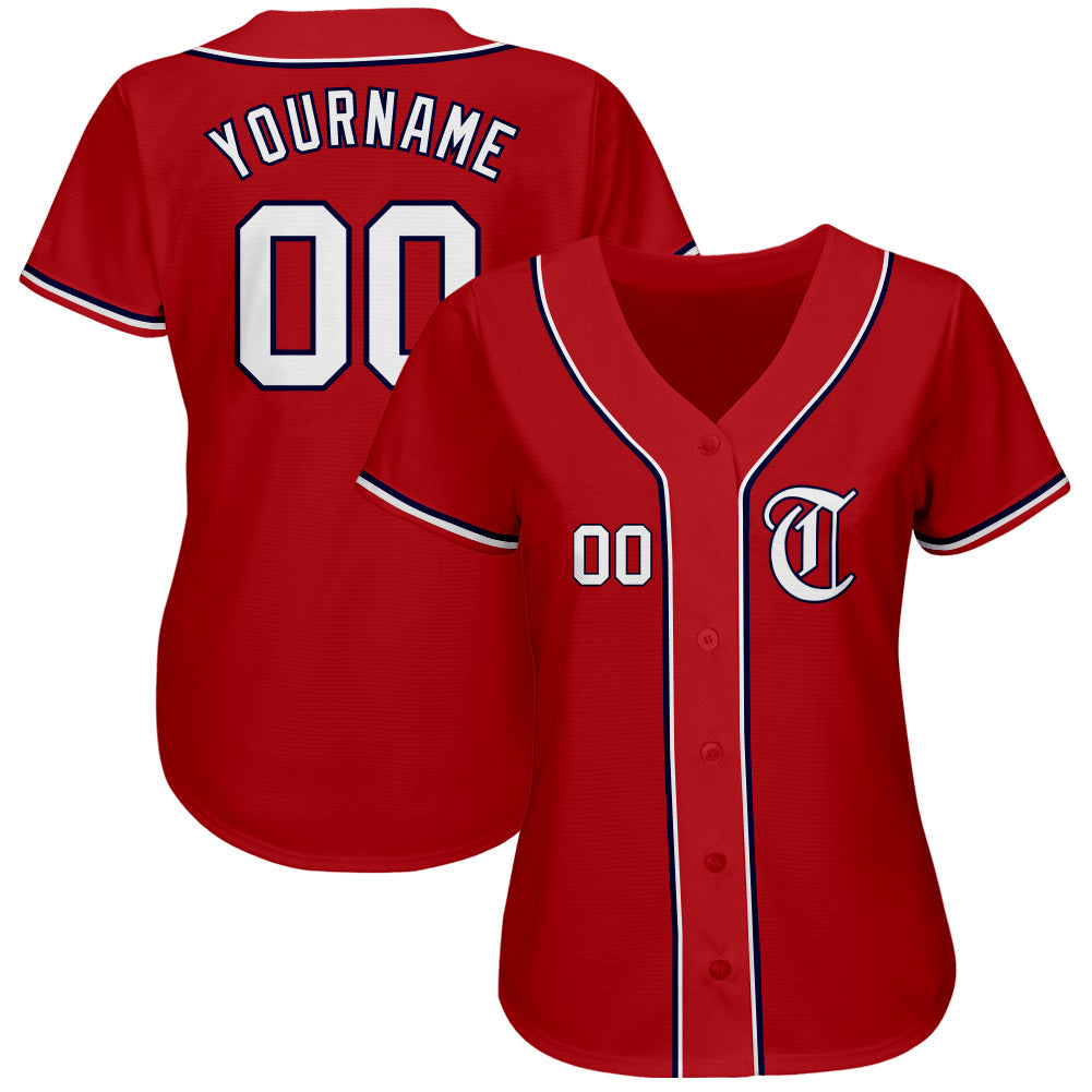 Custom Red White-Navy Authentic Baseball Jersey - Sky-Custom