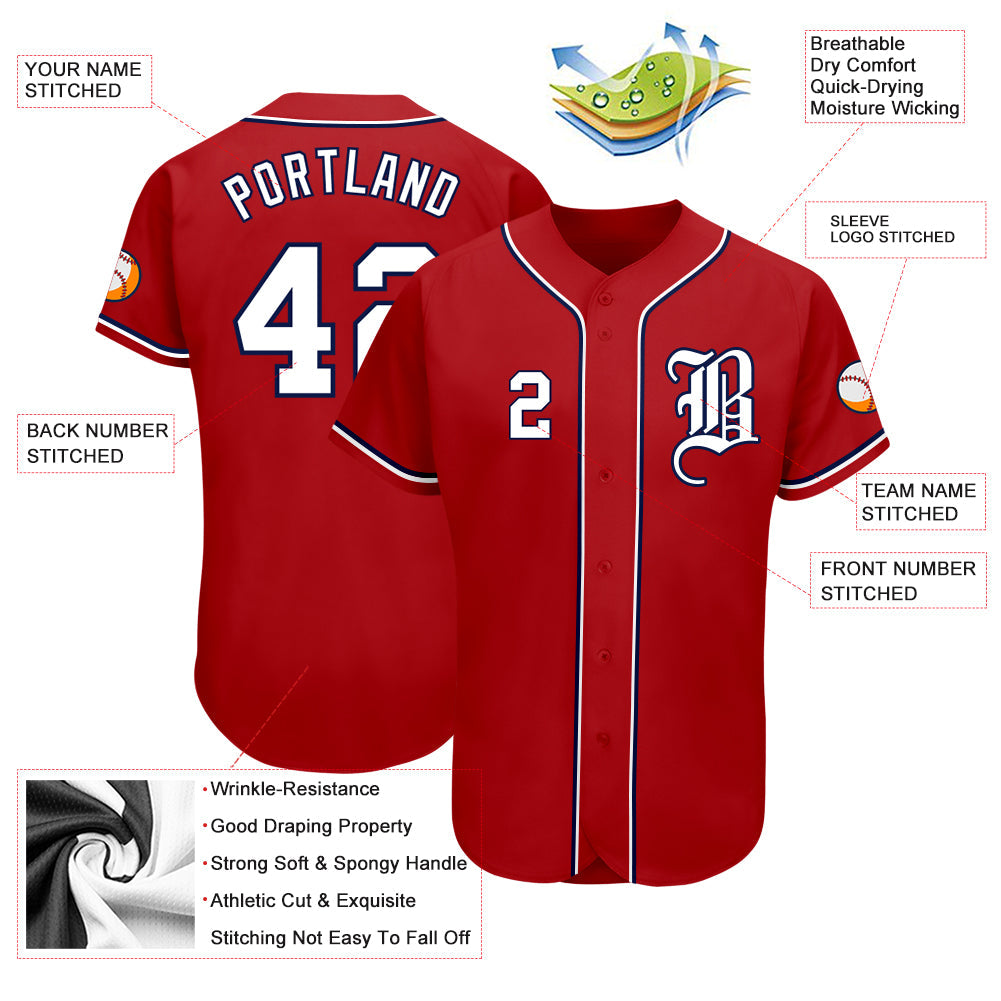 Custom Red White-Navy Authentic Baseball Jersey - Sky-Custom