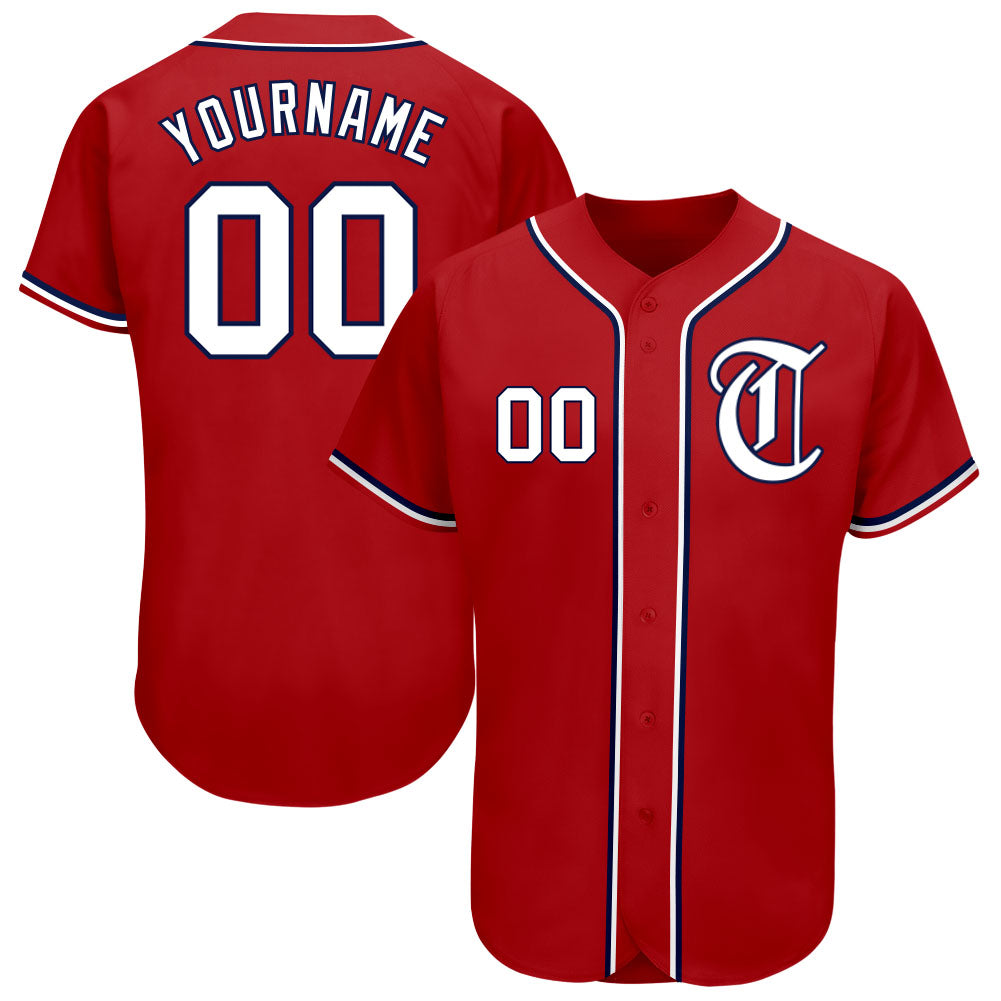 Custom Red White-Navy Authentic Baseball Jersey - Sky-Custom