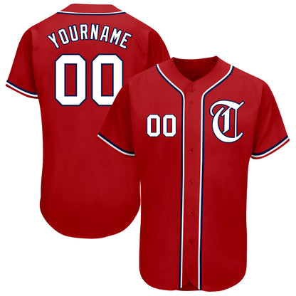 Custom Red White-Navy Authentic Baseball Jersey - Sky-Custom
