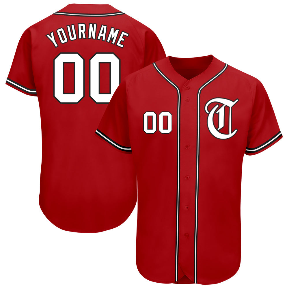 Custom Red White-Black Authentic Baseball Jersey - Sky-Custom