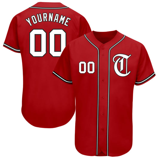 Custom Red White-Black Authentic Baseball Jersey - Sky-Custom