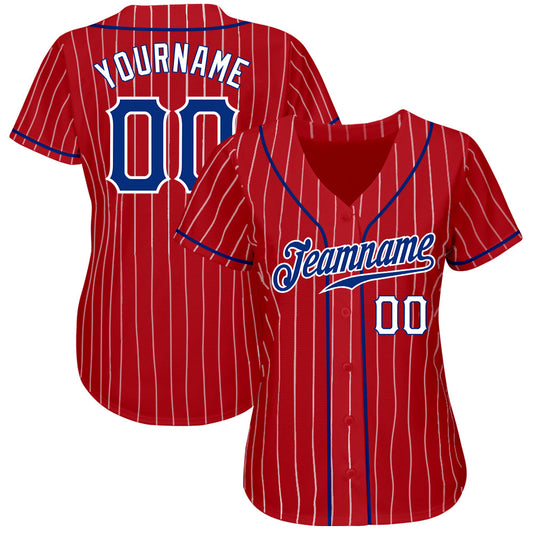 Custom Red White Pinstripe Royal-White Authentic Baseball Jersey - Sky-Custom