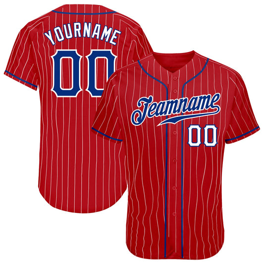 Custom Red White Pinstripe Royal-White Authentic Baseball Jersey - Sky-Custom