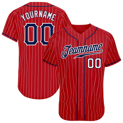 Custom Red White Pinstripe Navy-White Authentic Baseball Jersey - Sky-Custom