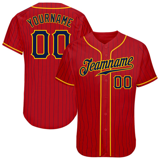 Custom Red Navy Pinstripe Navy-Gold Authentic Baseball Jersey - Sky-Custom