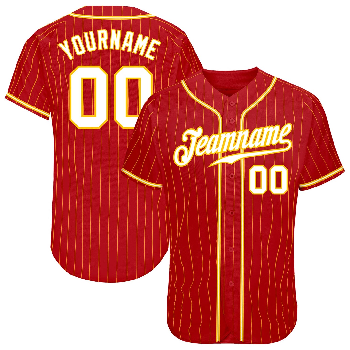 Custom Red Gold Pinstripe White-Gold Authentic Baseball Jersey - Sky-Custom