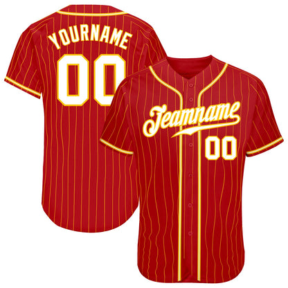 Custom Red Gold Pinstripe White-Gold Authentic Baseball Jersey - Sky-Custom