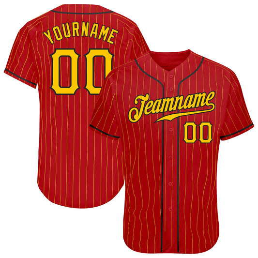 Custom Red Gold Pinstripe Gold-Black Authentic Baseball Jersey - Sky-Custom