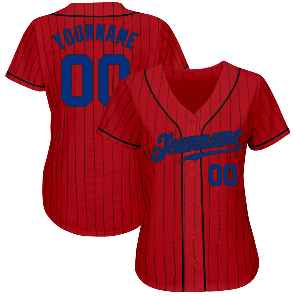 Custom Red Black Pinstripe Royal-Black Authentic Baseball Jersey - Sky-Custom