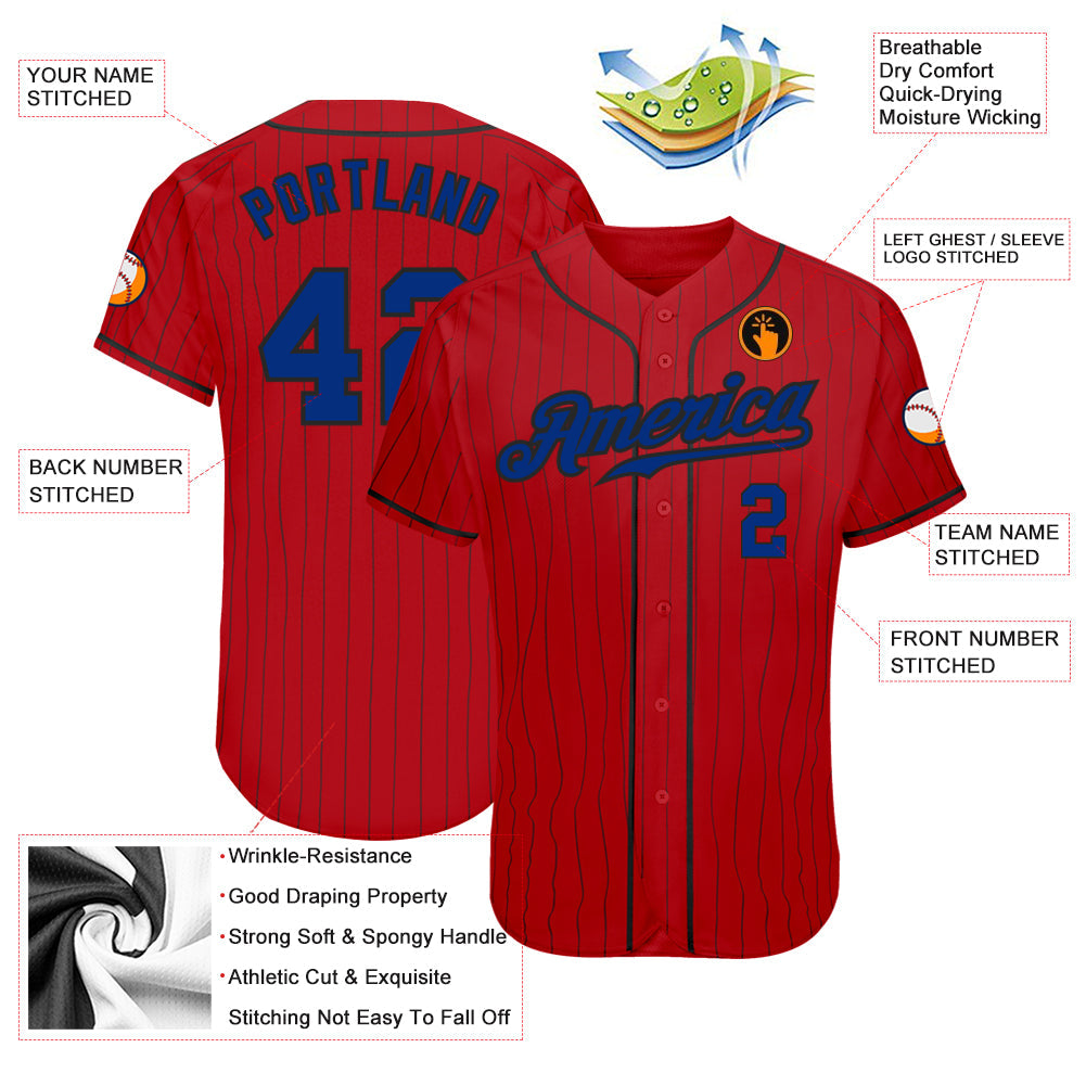 Custom Red Black Pinstripe Royal-Black Authentic Baseball Jersey - Sky-Custom
