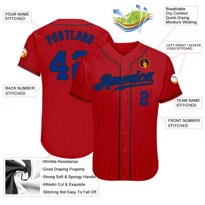 Custom Red Black Pinstripe Royal-Black Authentic Baseball Jersey - Sky-Custom