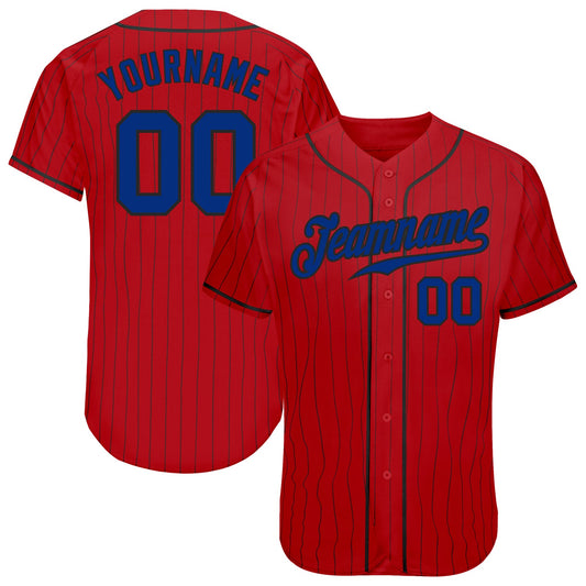 Custom Red Black Pinstripe Royal-Black Authentic Baseball Jersey - Sky-Custom