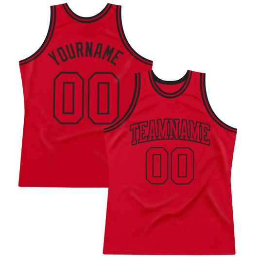 Custom Red Red-Black Authentic Throwback Basketball Jersey - Sky-Custom