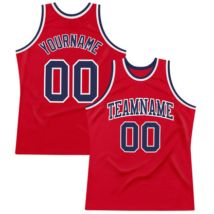 Custom Red Navy-White Authentic Throwback Basketball Jersey - Sky-Custom
