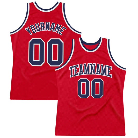 Custom Red Navy-White Authentic Throwback Basketball Jersey - Sky-Custom