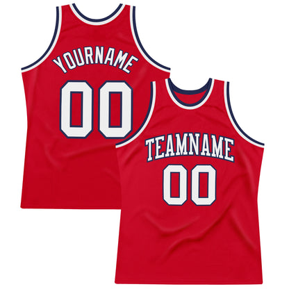 Custom Red White-Navy Authentic Throwback Basketball Jersey - Sky-Custom