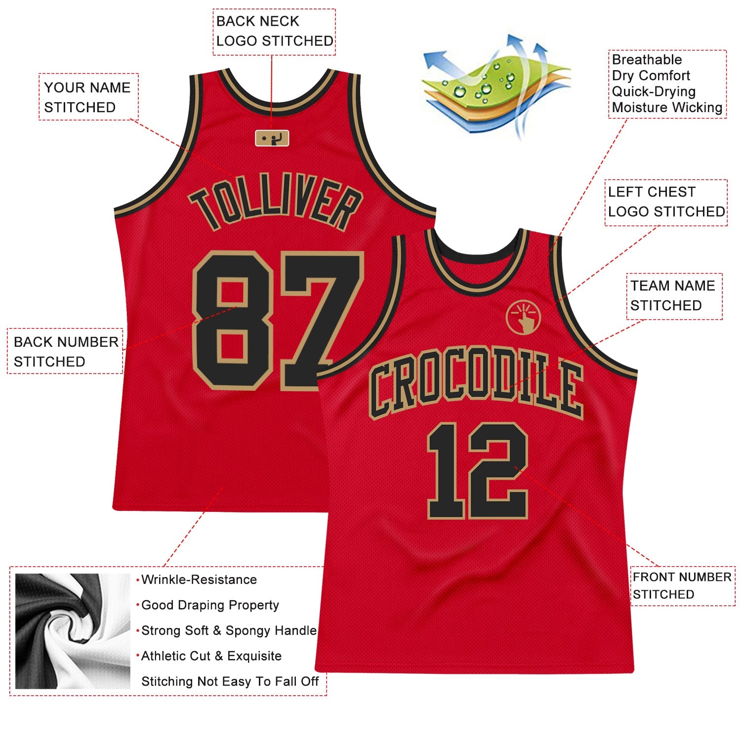 Custom Red Black-Old Gold Authentic Throwback Basketball Jersey - Sky-Custom