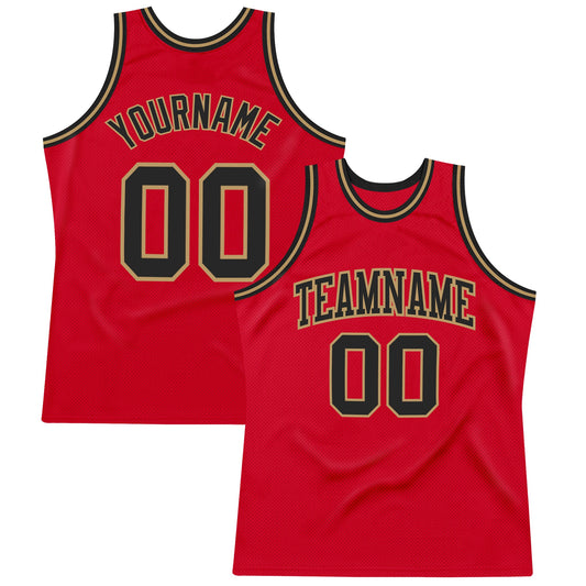 Custom Red Black-Old Gold Authentic Throwback Basketball Jersey - Sky-Custom