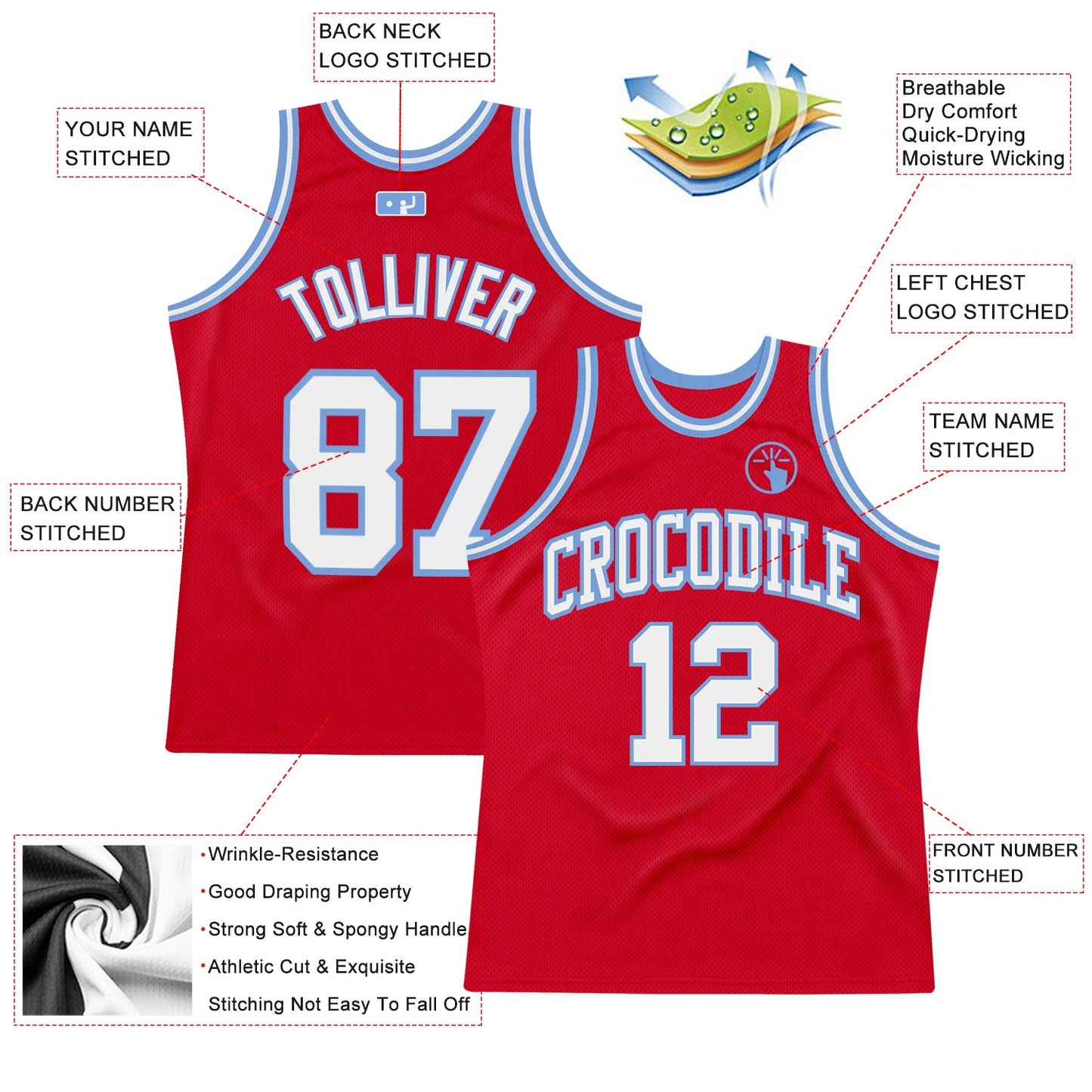 Custom Red White-Light Blue Authentic Throwback Basketball Jersey - Sky-Custom