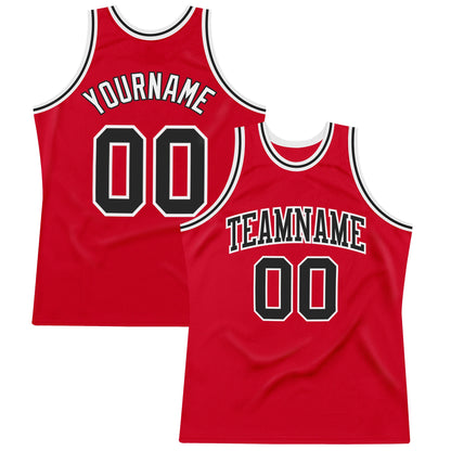 Custom Red Black-White Authentic Throwback Basketball Jersey - Sky-Custom