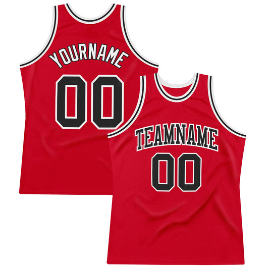 Custom Red Black-White Authentic Throwback Basketball Jersey - Sky-Custom
