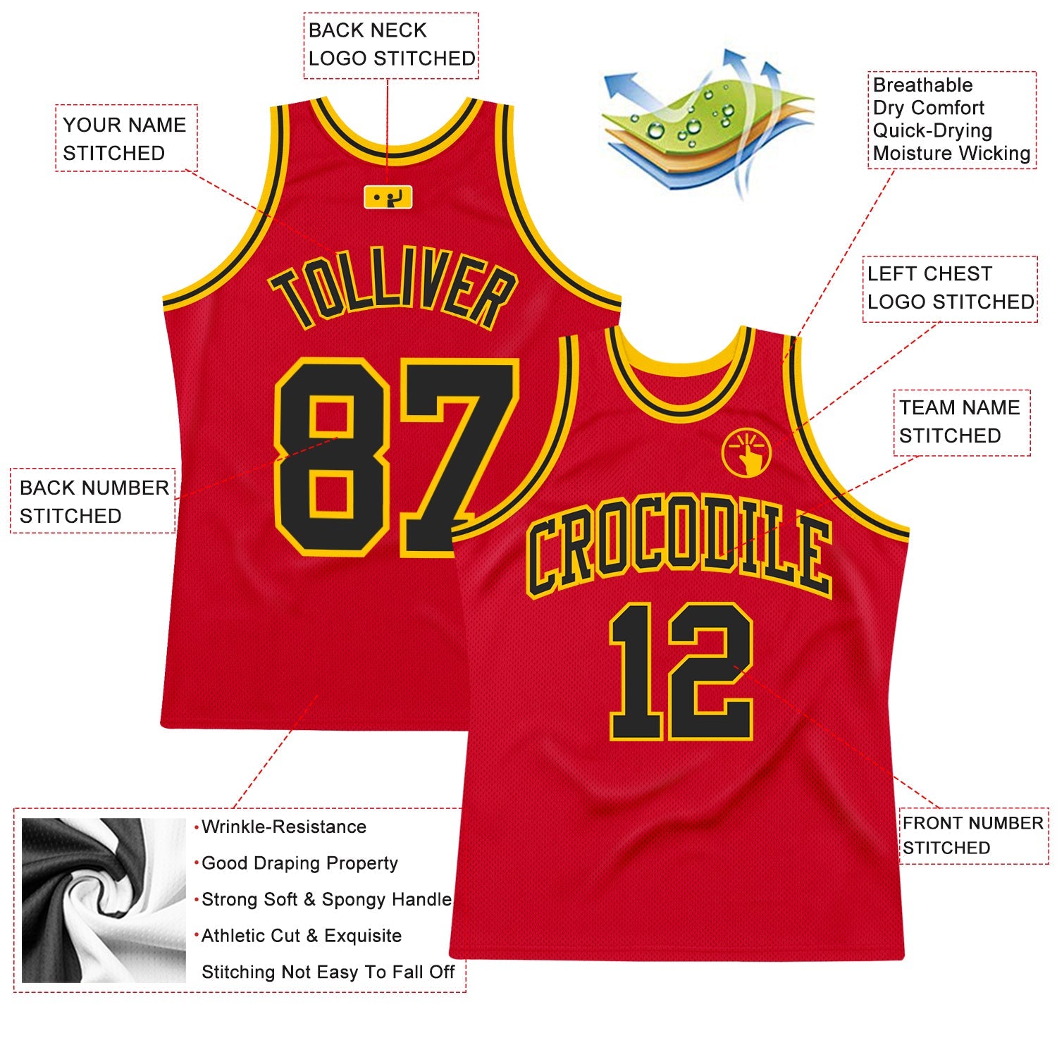 Custom Red Black-Gold Authentic Throwback Basketball Jersey - Sky-Custom