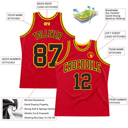 Custom Red Black-Gold Authentic Throwback Basketball Jersey - Sky-Custom