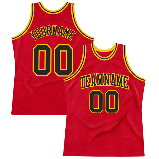 Custom Red Black-Gold Authentic Throwback Basketball Jersey - Sky-Custom