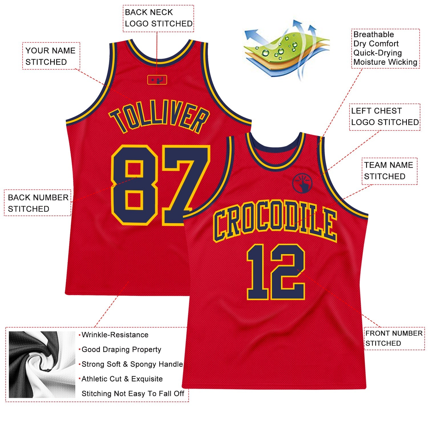 Custom Red Navy-Gold Authentic Throwback Basketball Jersey - Sky-Custom