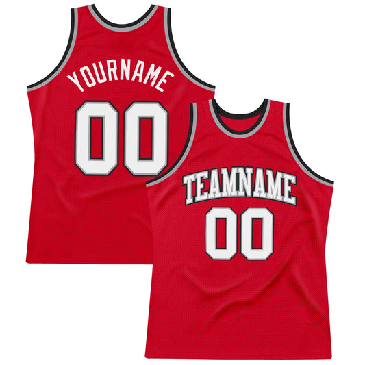 Custom Red White-Black Authentic Throwback Basketball Jersey - Sky-Custom