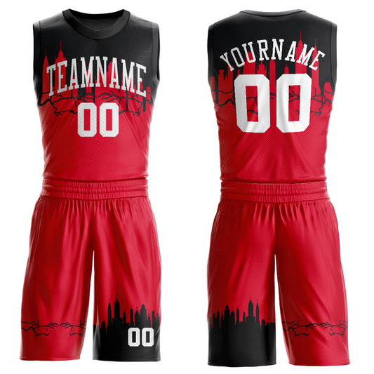 Custom Red White-Black Round Neck Sublimation Basketball Suit Jersey - Sky-Custom