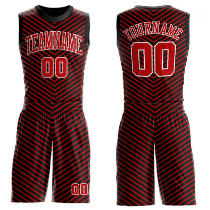 Custom Red Red-Black Round Neck Sublimation Basketball Suit Jersey - Sky-Custom