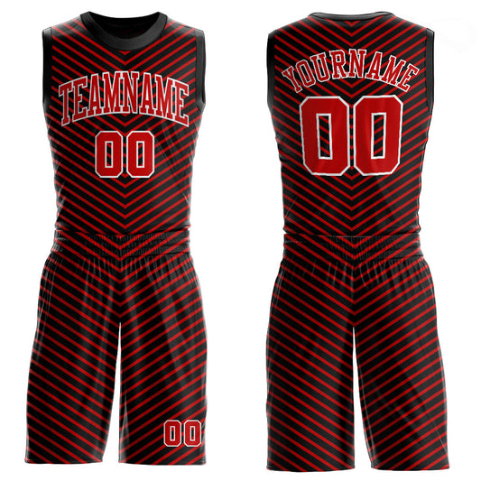Custom Red Red-Black Round Neck Sublimation Basketball Suit Jersey - Sky-Custom