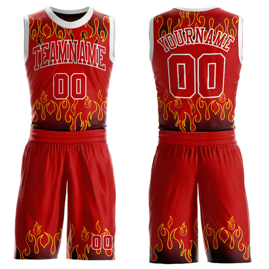 Custom Red Red-Black Flame Round Neck Sublimation Basketball Suit Jersey - Sky-Custom