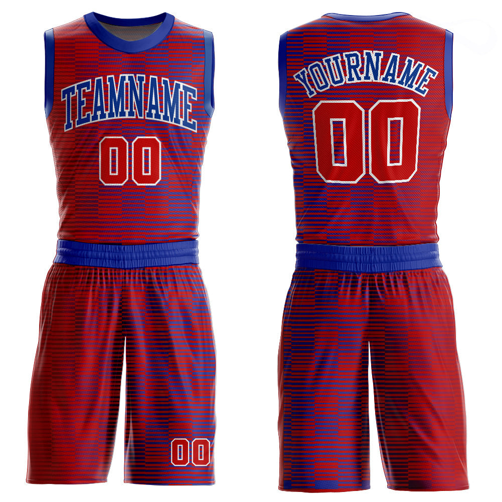 Custom Red Red-Royal Round Neck Sublimation Basketball Suit Jersey - Sky-Custom