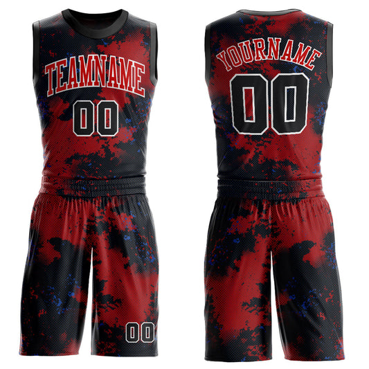 Custom Red Black-White Round Neck Sublimation Basketball Suit Jersey - Sky-Custom
